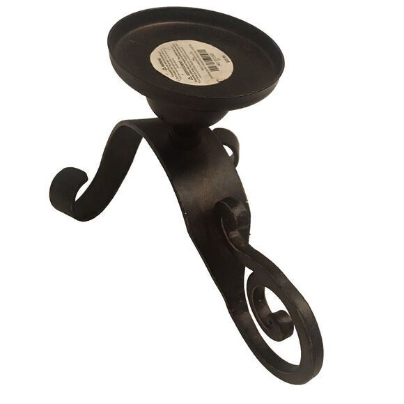 PIER 1 RUSTIC SCROLL PILLAR‎ CANDLE HOLDERS  HEAVY DUTY METAL SET OF TWO - Picture 3 of 11